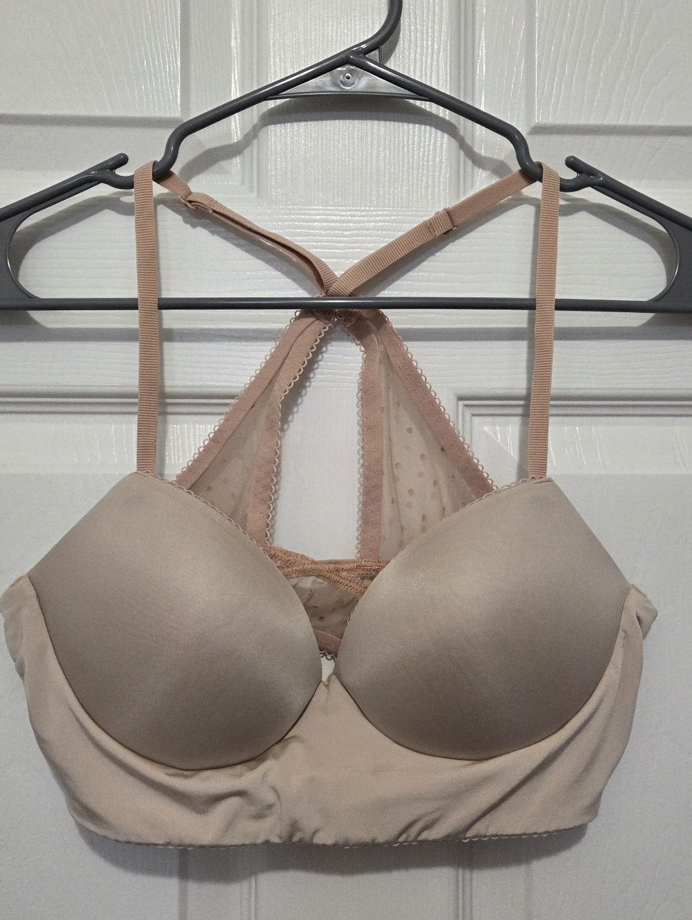Victoria Secret No Wire Padded Demi Pullover Lace Racerback Nude Bra Size Large